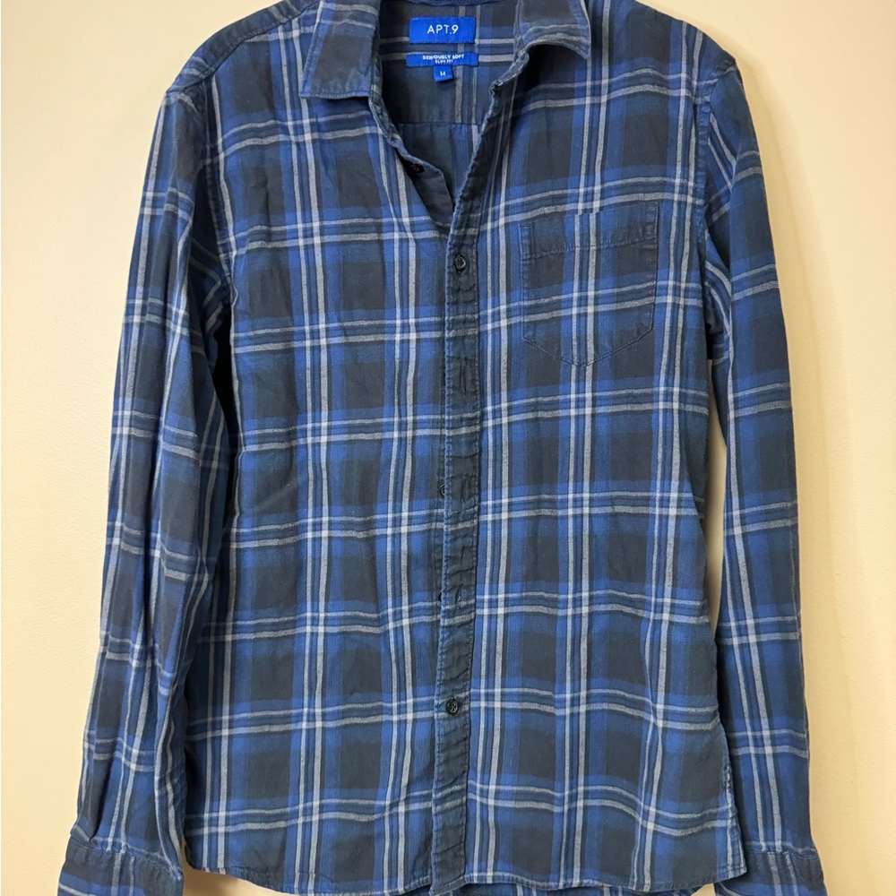 Apt. 9 Blue and Gray Plaid Flannel Casual Shirt
